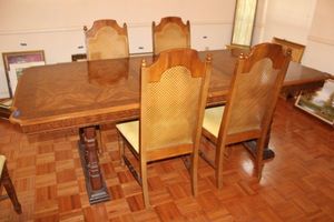 lot 115 image: Dining table with set of 4 cane backs chairs
