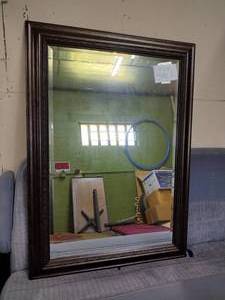 lot 195 image: Framed beveled wall mirror