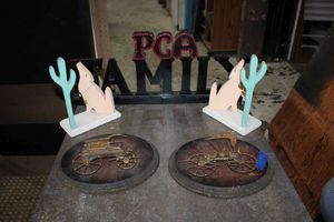 lot 188 image: Home dcor antique metal cars, Family sign, and more