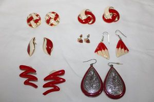 lot 301 image: Enamel fashion jewelry red and white earrings