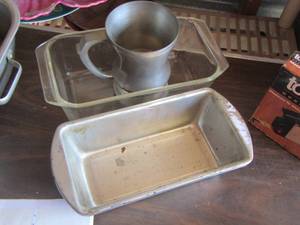 lot 132 image: Loaf pans and Pewter mug