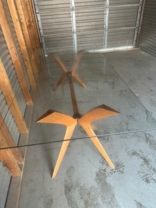 lot 276 image: TOYKO TABLE  STYLE DINING TABLE, GLASS TOP   78 L X 40W X 28H