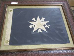 lot 7 image: LONE STAR FLAG Texas flag cloth 3127  ( ADOPTED BY THE REPUBLIC OF TEXAS 1839)  Framed