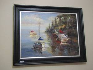 lot 13 image: Sail boat art appears hand painted 4658