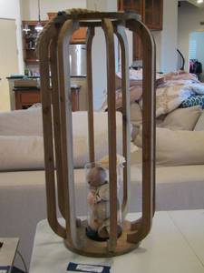 lot 161 image: wooden dcor with shells in glass inside