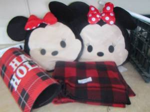 lot 232 image: mickey lot, throw blanket, rug and 2 pillows
