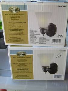 lot 46 image: 2 new Hampton Bay wall sconce lights with switch