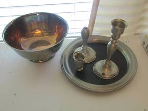 lot 69 image: candle stands -platter and bowl