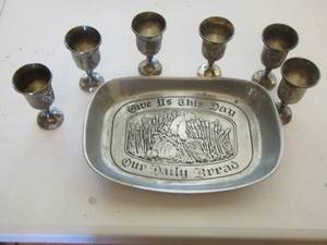lot 70 image: our daily bread platter and goblets