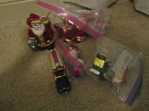 lot 114 image: Christmas DECORATIONS - SANTAS, TRAIN, CARS