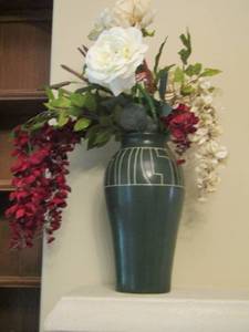 lot 123 image: vase with wax flowers