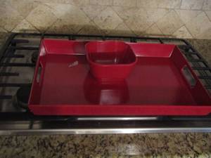 lot 167 image: red bowl with matching handled trey