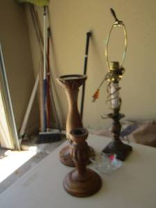 lot 206 image: candle stands and a lamp with no shade