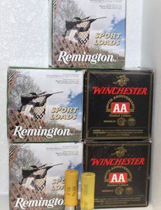 lot 16 image: Ammunition Remington 20GA 3 Boxes of Sport Loads, 25 per box, and Winchester AA 20 GA 2 Boxes each 25per box