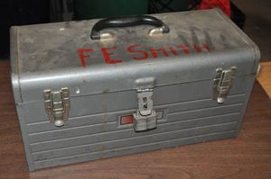 lot 284 image: Metal Craftsman Toolbox with contents Included, appears to be Mostly Electrical Tools and Supplies