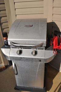 lot 328 image: Char-Broil Commer coal TRU Infrared Gas Grill and Utensils Shown, Propane Tank NOT included