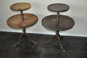 lot 344 image: Two Vintique 2 Tier Pie Crust Edge Matching Tables