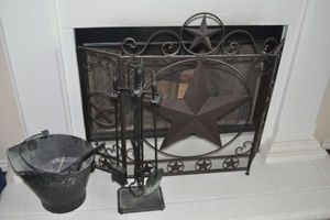 lot 358 image: Lonestar Fireplace Screen, fireplace tools and Ash Bucket