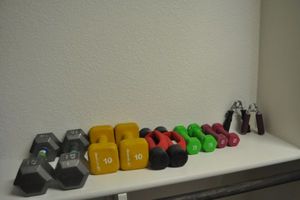 lot 165 image: Five Pair of Dumbbell weights from 15 - 2 Lbs., and more