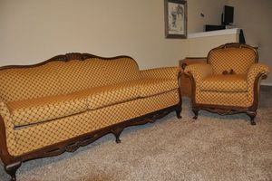lot 196 image: Vintique Sofa and Chair, Reupholstered Possible Duncan Phyfe