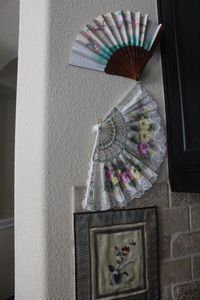 lot 343 image: Vintage Chinoiserie Silk Panel and Two Decorative Hand Fans