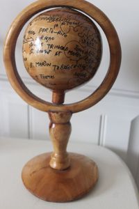 lot 348 image: Handmade Wooden Haitian World Globe