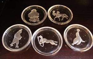 lot 2 image: Set of 5 Val St Lambert Glass Coasters