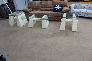 lot 35 image: Glass coffee table and two glass end tables