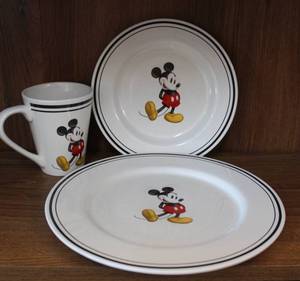 lot 48 image: Mickey mouse plate saucer and coffee cup
