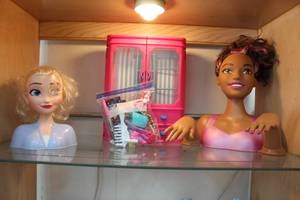 lot 66 image: Two kids hairdresser dolls and accessories see photos