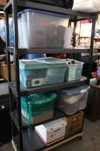 lot 114 image: shelf with a wheelbase (contents on shelf not included)