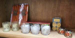 lot 161 image: Mixed lot of candle holders some Cristal some glass and some metal and candles see pictures