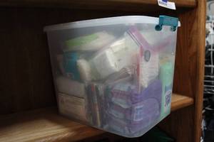 lot 198 image: tote full of bathroom things like tissues and cosmetic pads and much more try to get pics of all in tote