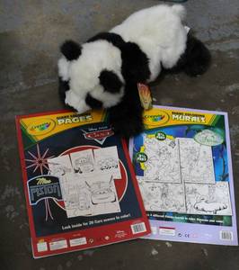 lot 213 image: panda stuffie and large coloring books