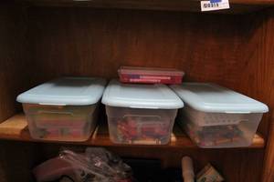 lot 218 image: 3 small totes with art supplies see all pics