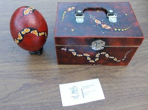 lot 238 image: Hand painted emu egg with matching decorative box