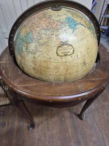 lot 300 image: Vintage 16 Diameter Replogle Heirloom Globe on table stand. Stand needs touched up.  Made in the USA