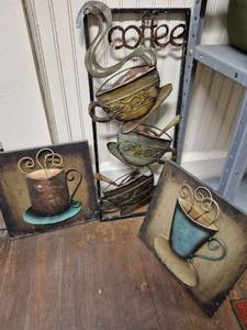 lot 295 image: Set of 3 metal Coffee signs. 2 smallest are approx 10x10