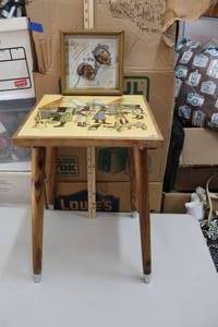 lot 303 image: African table and Framed Shadow Box The Mask Play Of Hahoe Byeolsin Exorcism Korean Wall Hanging