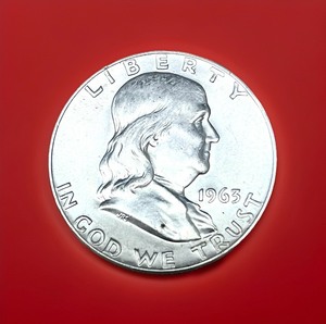 lot 21 image: 1963 D Ben Franklin Silver Half Dollar