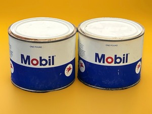 lot 25 image: Two (2) Full One Pound Vintage Mobil Metal Cans of Grease