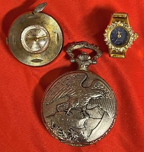 lot 47 image: Vintage Milan Pocket Watch, Rare Jalga Finger Watch, &amp Focal DeLuxe Swiss Movement Pendant Watch