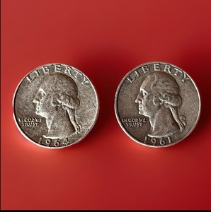 lot 49 image: 1961 D &amp 1964 D Silver Washington Quarters