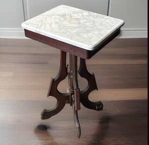 lot 41 image: Vintage Victorian Pedestal Table W Marble Top - Matches Design With Lot 40
