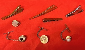 lot 163 image: Lot of Eight (8) Tie Tacks &amp Clips - Including Speidel&nbsp