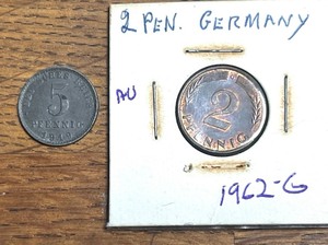 lot 186 image: 1949 5 Pfennig &amp 1962-G 2 Pfennig German Coins