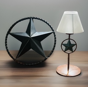 lot 220 image: Wall-Hanging Metal Texas Star &amp Tea Light Lamp