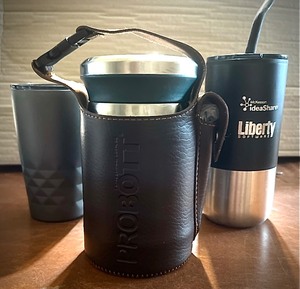 lot 259 image: PROBOTT HOT POT 620ML STAINLESS STEEL VACUUM JAR W LEATHER CASE &amp FOLDABLE SPORK - Also Includes Two (2) Additional Stainless Steel Insulated Drinking Cups