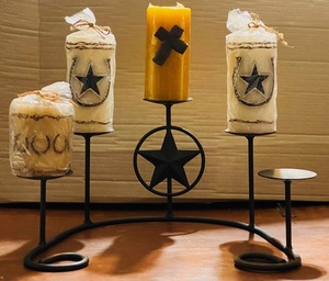 lot 263 image: Texas Star Metal Candleabra WFour Themed Candles