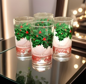 lot 286 image: Coca Cola Seasons Greetings Christmas Holly Drinking Glass - Set of 4